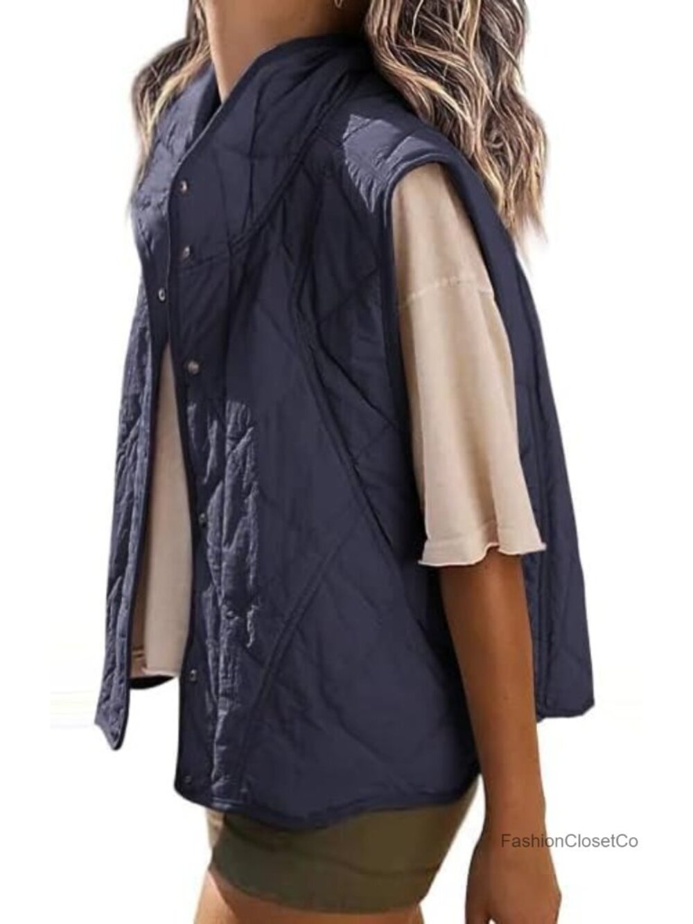 Quilted Stand Collar Lightweight Sleeveless Button Down Vest